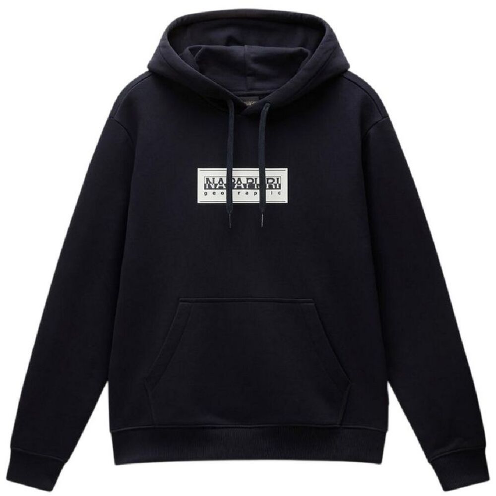Napapijri Mens Box Logo Cotton Loose Fit Hoodie / Black